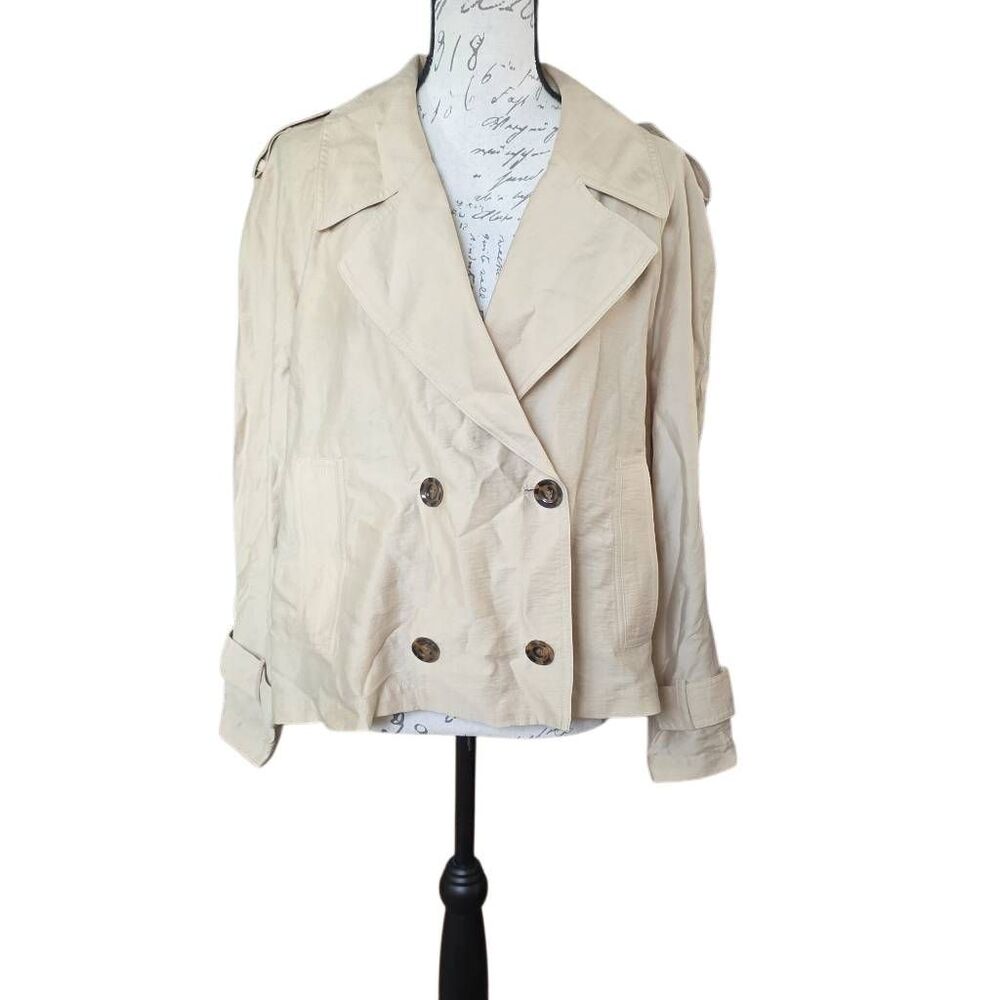 Chico's Women's Size 3P/16 Khaki Short Trench Coat Lightweight Peacoat Shacket